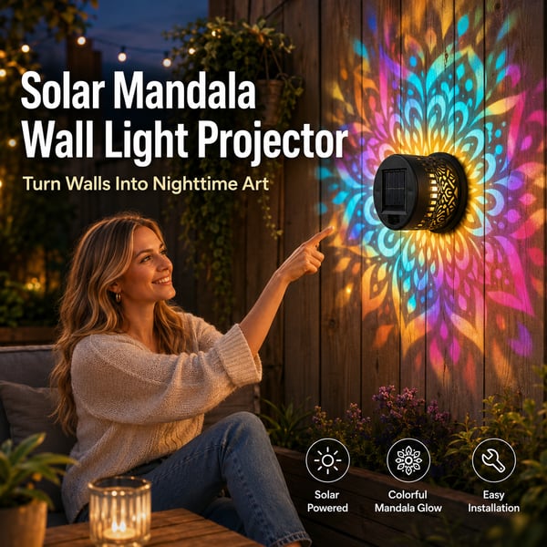 💥LAST DAY SALE 49% OFF💥65K+ SOLD!✨Solar Mandala Wall Light | Outdoor Garden Fence Projector Lamp 🪐🌌