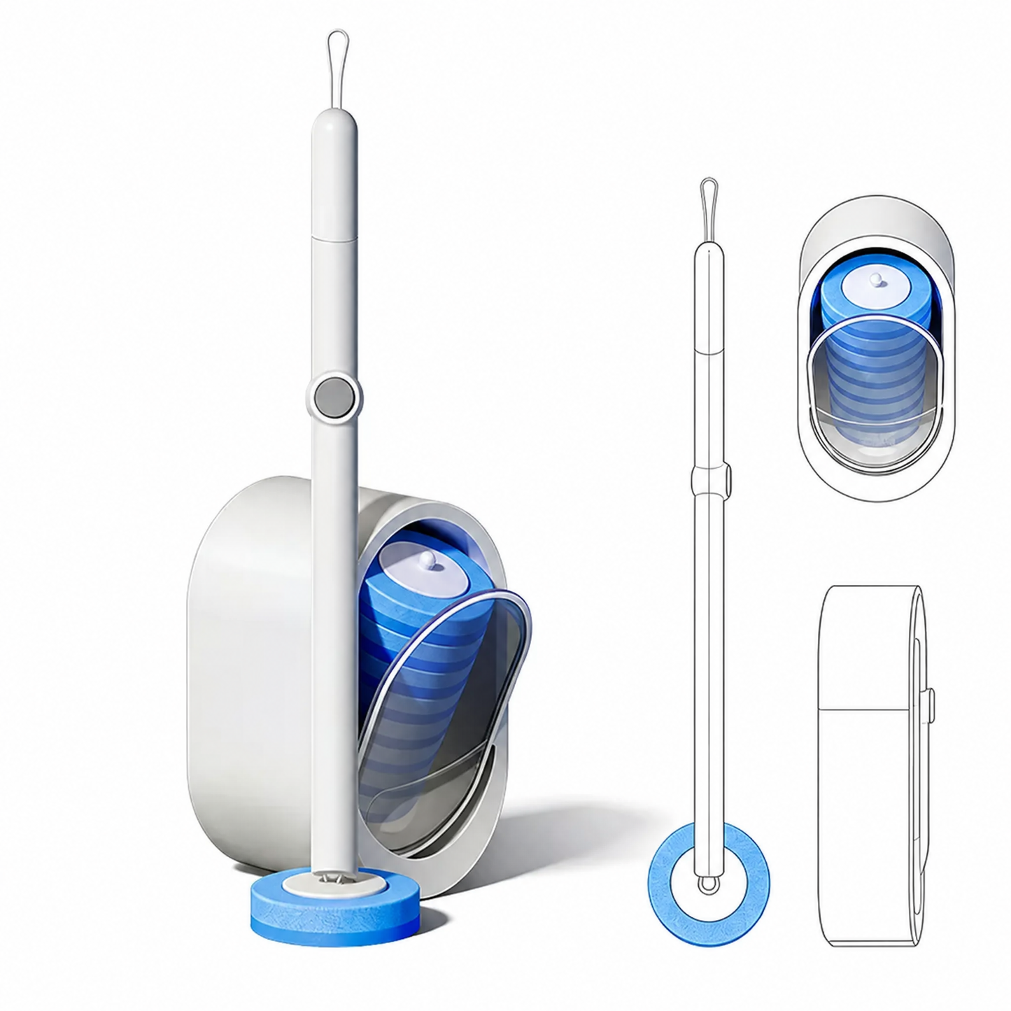 Toilet Brush Kit - 32/16 Refill Heads & Holder, Rotating No-Touch Deep Cleaner for Under-Rim & Corner, Bathroom Cleaning Tool for Home, RV