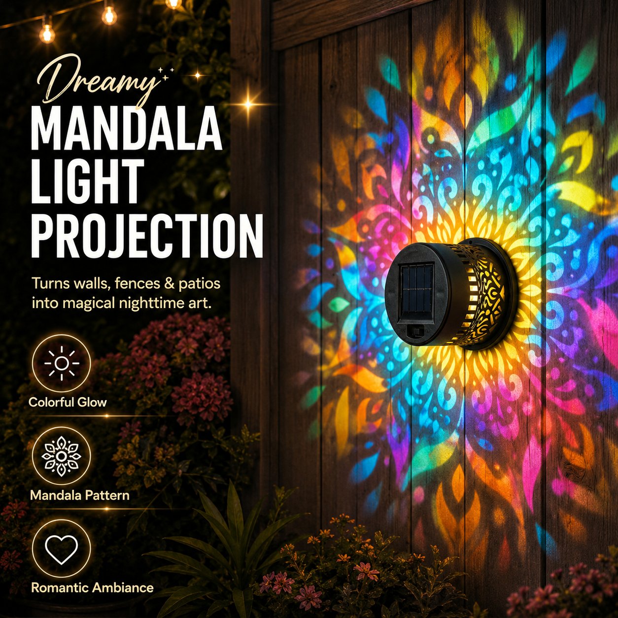 💥LAST DAY SALE 49% OFF💥65K+ SOLD!✨Solar Mandala Wall Light | Outdoor Garden Fence Projector Lamp 🪐🌌