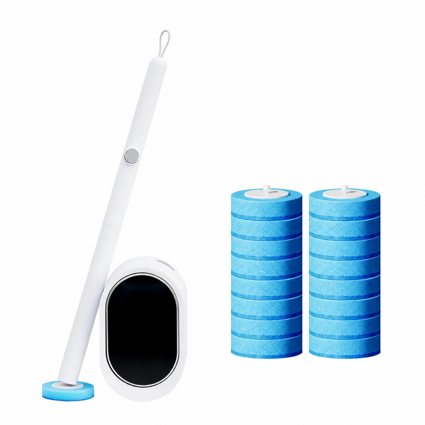 Toilet Brush Kit - 32/16 Refill Heads & Holder, Rotating No-Touch Deep Cleaner for Under-Rim & Corner, Bathroom Cleaning Tool for Home, RV