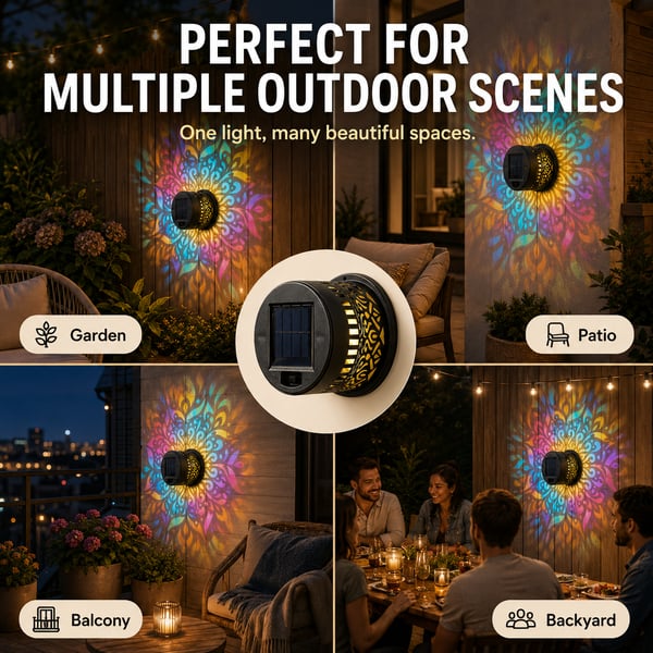 💥LAST DAY SALE 49% OFF💥65K+ SOLD!✨Solar Mandala Wall Light | Outdoor Garden Fence Projector Lamp 🪐🌌