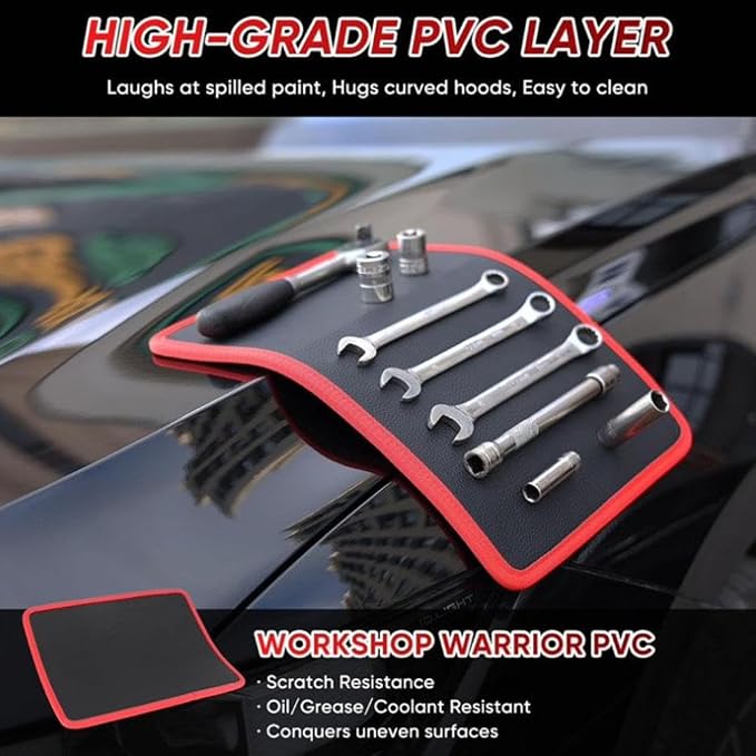 Magnetic Tool Mat & Holder,Flexible Magnetic Tool Mat & Tray Holder,Magneti-c Tools Tray,Scratchproof PVC Surface with Non-Slip Grip | Auto Repair, Toolbox Organizer for Mechanics & DIY