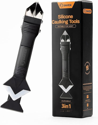 Saker Silicone Caulking Tools-3 in 1 Sealant Finishing Tool Grout Remove Scraper Caulk Remover Glass Glue Angle Scraper for Bathroom,Kitchen,Floor,Window,Sink Joint,Frames Seal (Black Blue)