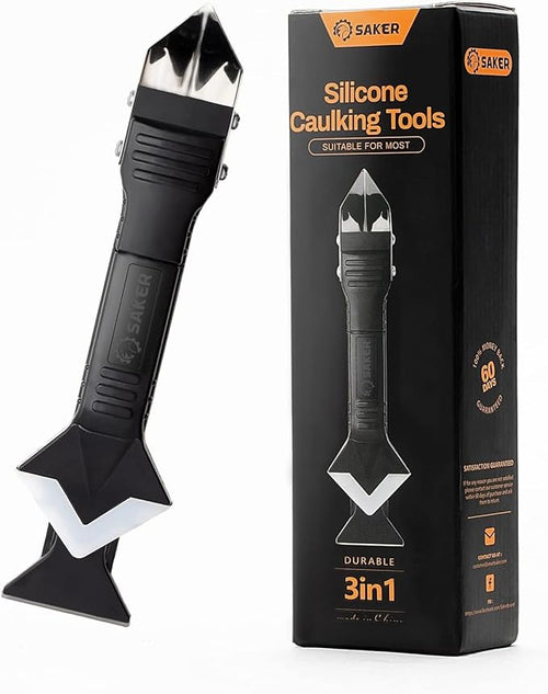 Saker Silicone Caulking Tools-3 in 1 Sealant Finishing Tool Grout Remove Scraper Caulk Remover Glass Glue Angle Scraper for Bathroom,Kitchen,Floor,Window,Sink Joint,Frames Seal (Black Blue)