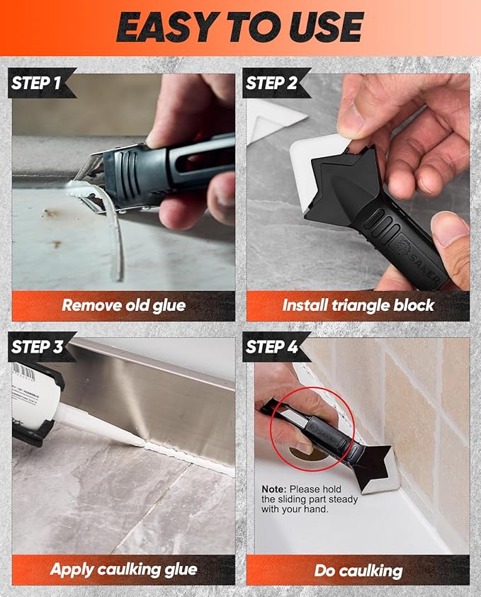 Saker Silicone Caulking Tools-3 in 1 Sealant Finishing Tool Grout Remove Scraper Caulk Remover Glass Glue Angle Scraper for Bathroom,Kitchen,Floor,Window,Sink Joint,Frames Seal (Black Blue)