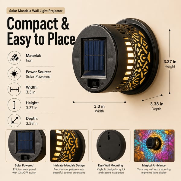 💥LAST DAY SALE 49% OFF💥65K+ SOLD!✨Solar Mandala Wall Light | Outdoor Garden Fence Projector Lamp 🪐🌌