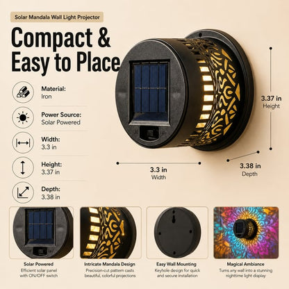 💥LAST DAY SALE 49% OFF💥65K+ SOLD!✨Solar Mandala Wall Light | Outdoor Garden Fence Projector Lamp 🪐🌌